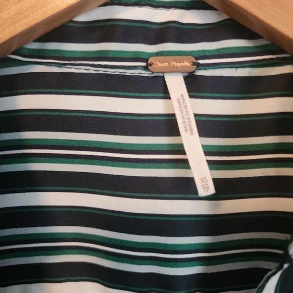 EUC Free People Blue Green Stripe Oversized Mad About You Button Down Shirt - Picture 13 of 15